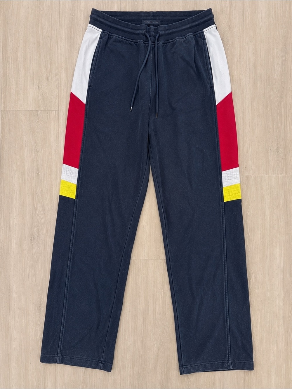 Vintage Tommy Hilfiger Navy Track Pants with Red, White & Yellow  size L
